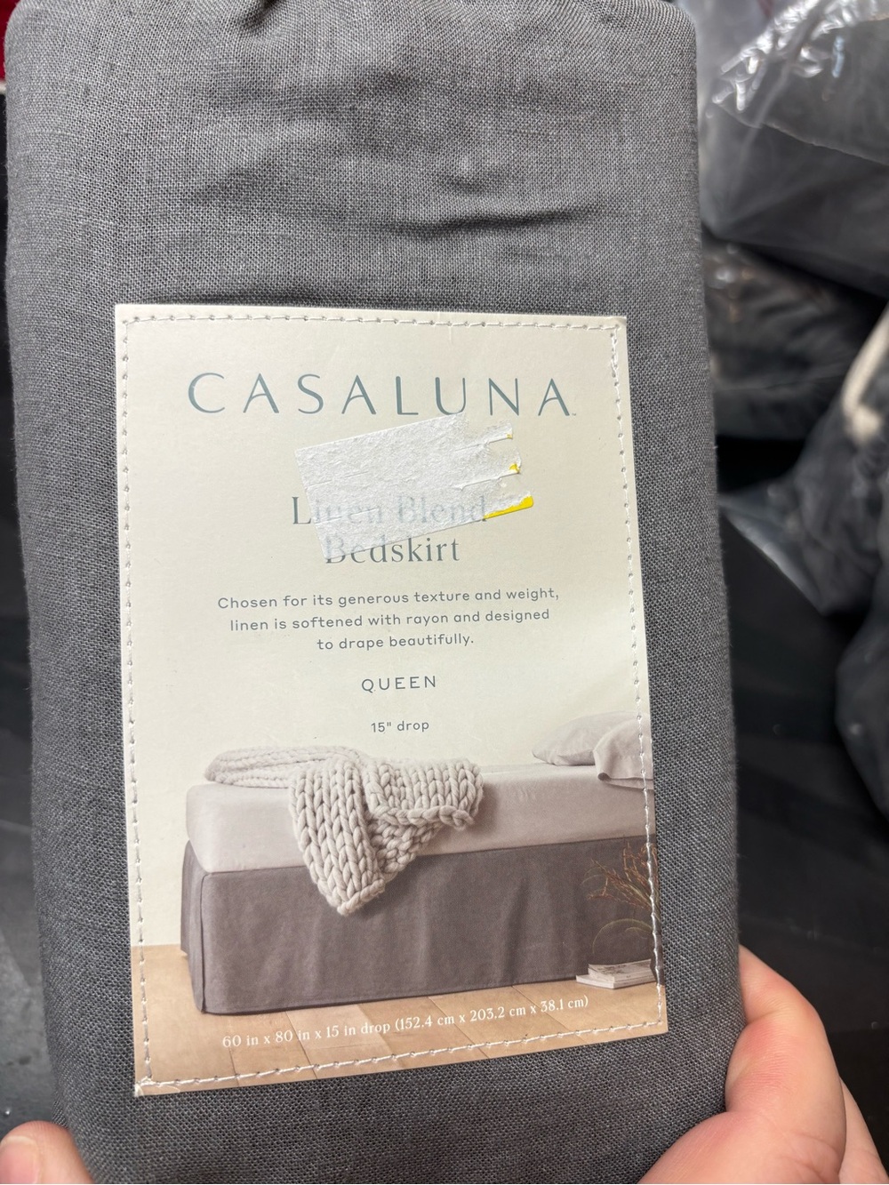 Casaluna Gray Linen-Blend Bedskirt - Queen - Picture 2 of 4
